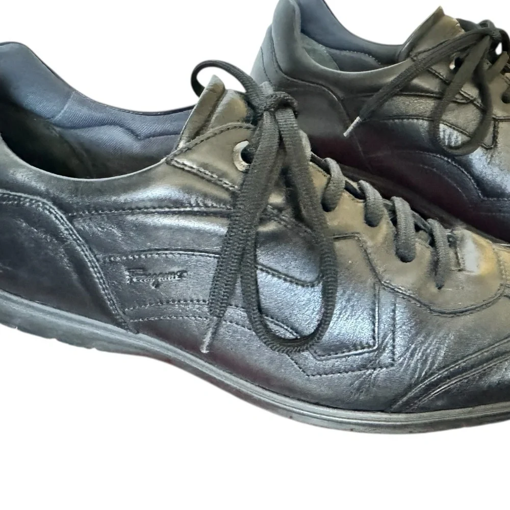 Salvatore Ferragamo Leggero Black Leather Sneakers Size 9.5 D